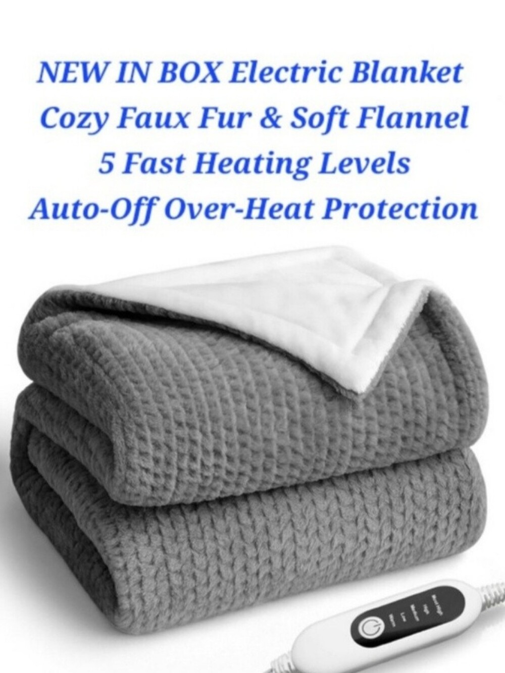 Heated Blanket Electric Blanket Cozy Faux Fur & Soft Flannel 50" x 60" Auto Off